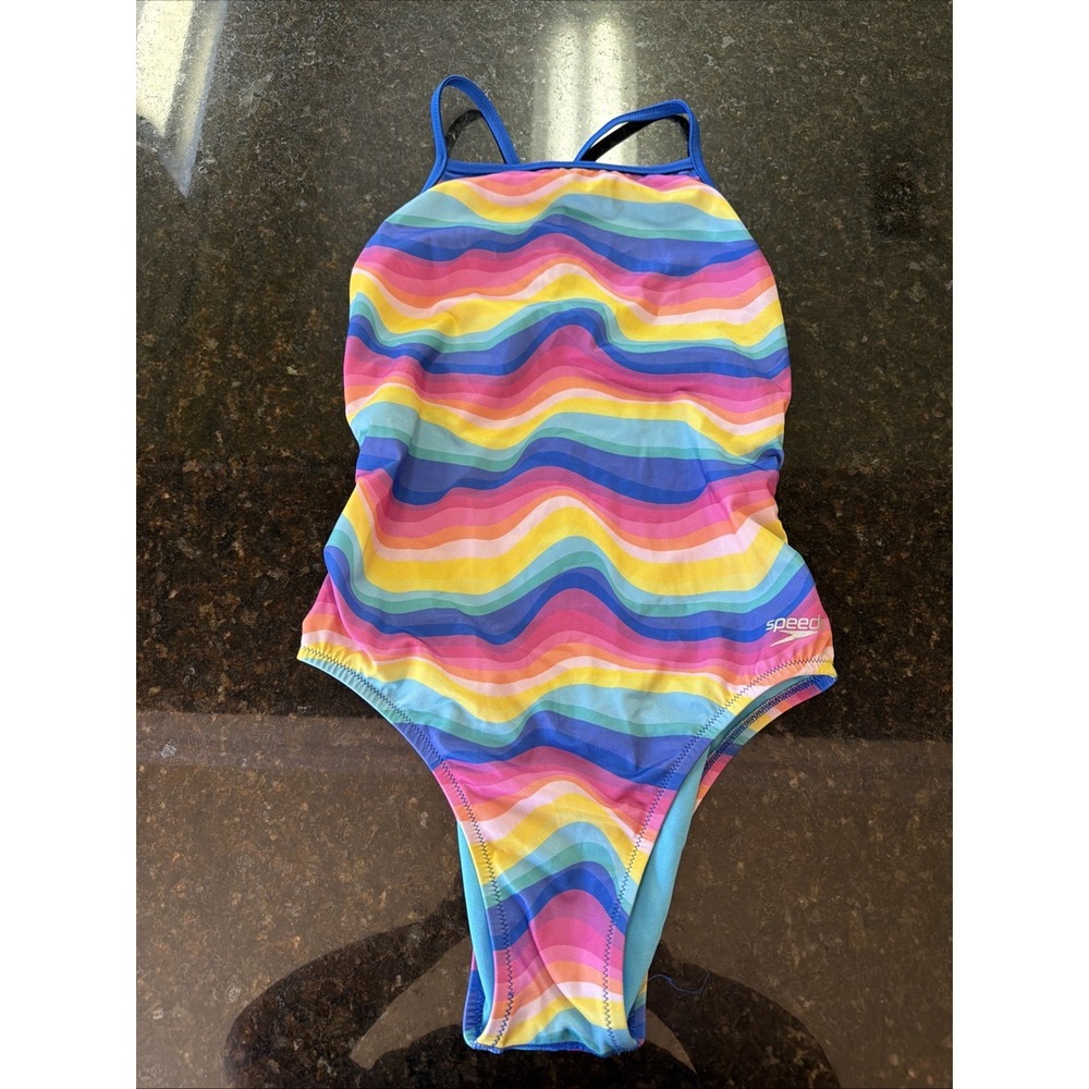 Speedo Swimsuit Women's One Piece Sz 34 Competitive Swim Team Rainbow Print